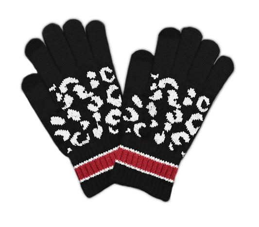 Empire Cove Winter Knit Leopard Striped Touch Screen Gloves-UNCATEGORIZED-Empire Cove-Black-Casaba Shop