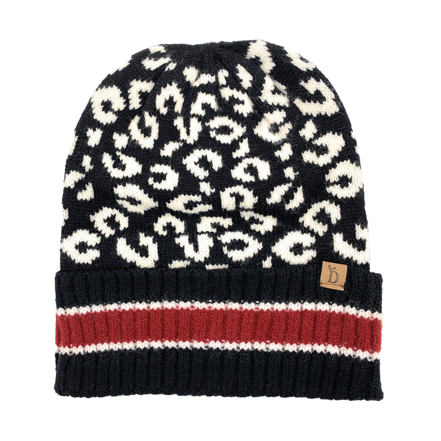 Empire Cove Winter Knit Leopard Striped Beanie-UNCATEGORIZED-Empire Cove-Black-Casaba Shop