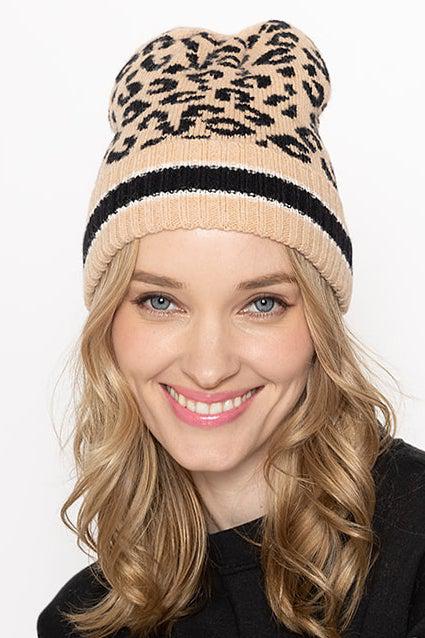 Empire Cove Winter Set Knit Leopard Striped Beanie and Touch Screen Gloves Gift Set-Hat/gloves-Empire Cove-Beige-Casaba Shop