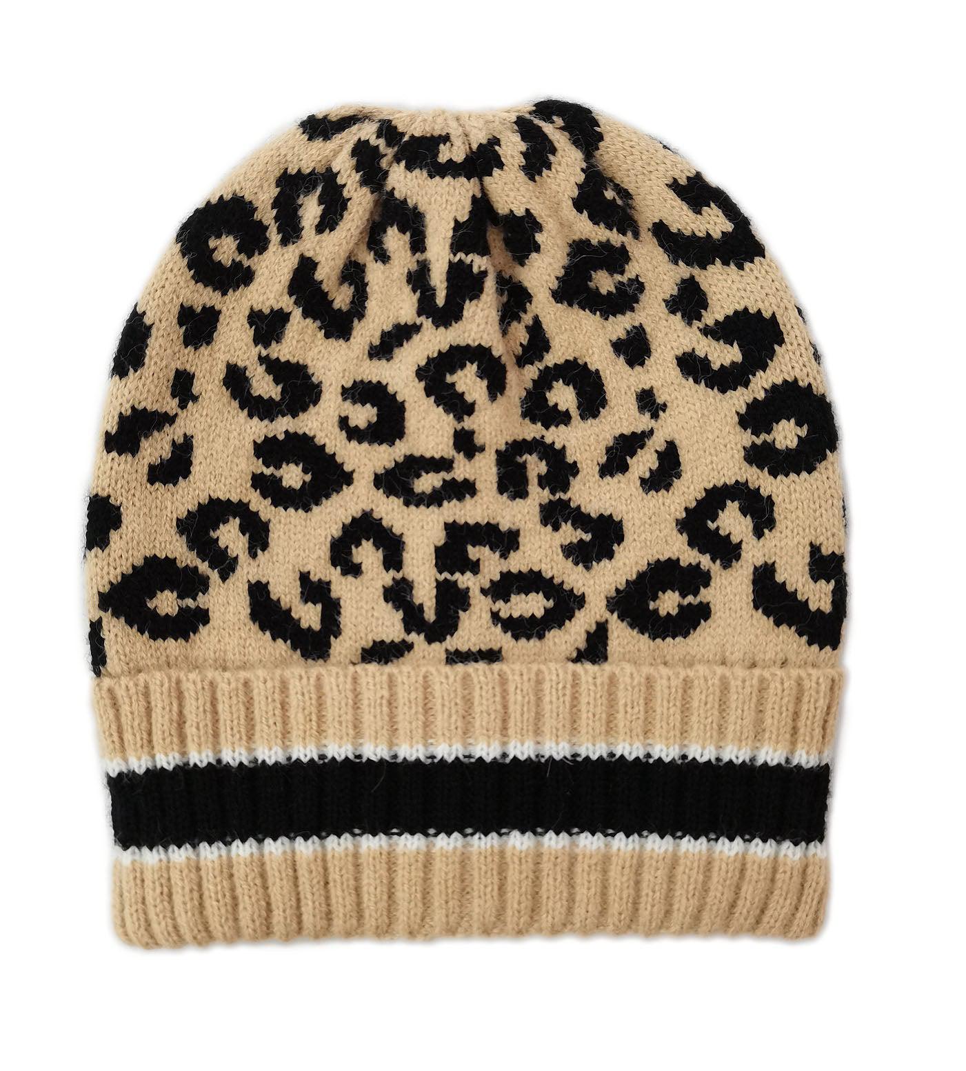 Empire Cove Winter Knit Leopard Striped Beanie-UNCATEGORIZED-Empire Cove-Black-Casaba Shop