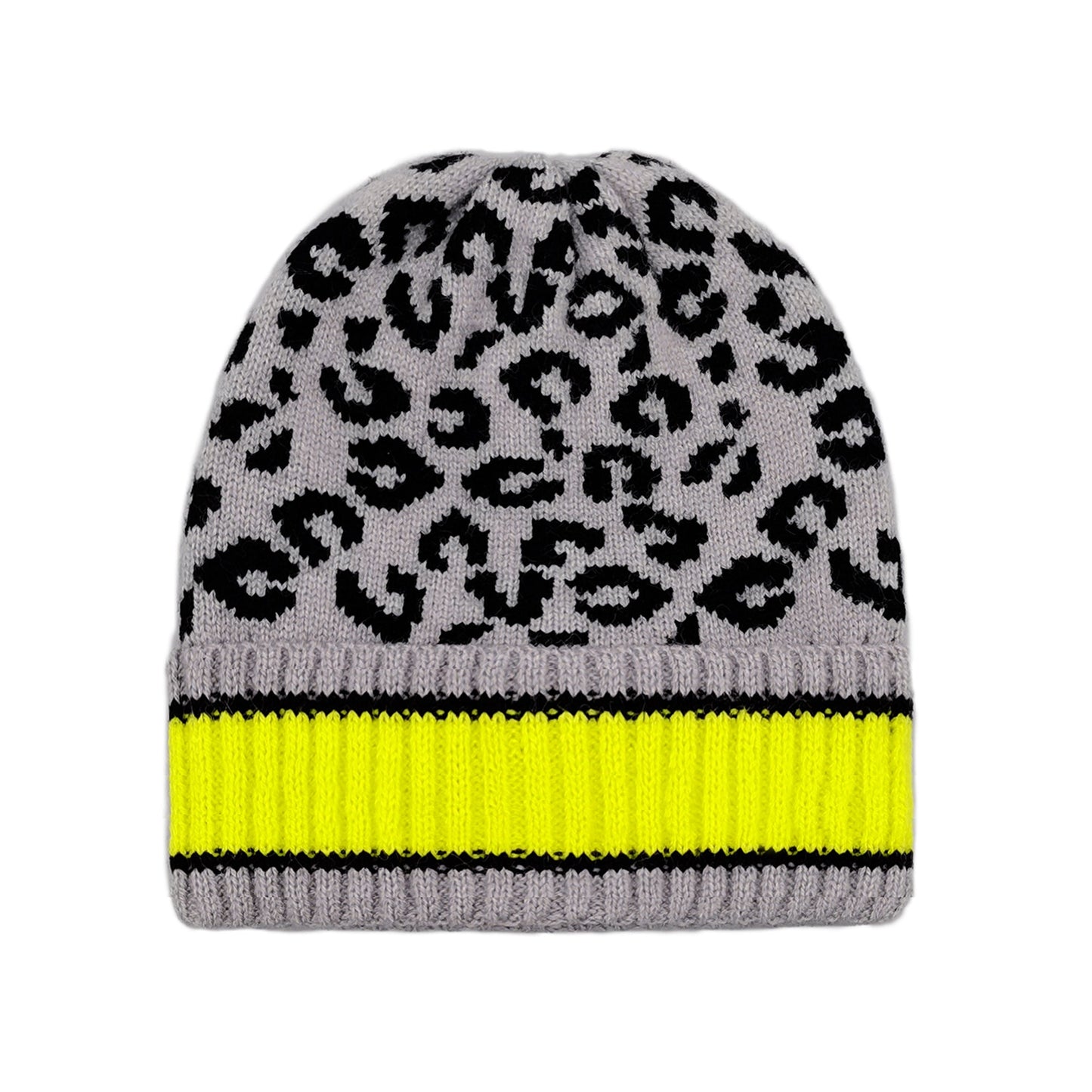 Empire Cove Winter Knit Leopard Striped Beanie-UNCATEGORIZED-Empire Cove-Gray-Casaba Shop