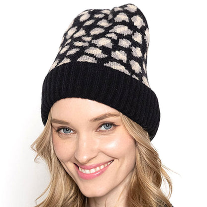 Empire Cove Winter Knit Ribbed Leopard Cuff Beanie-UNCATEGORIZED-Empire Cove-Black-Casaba Shop