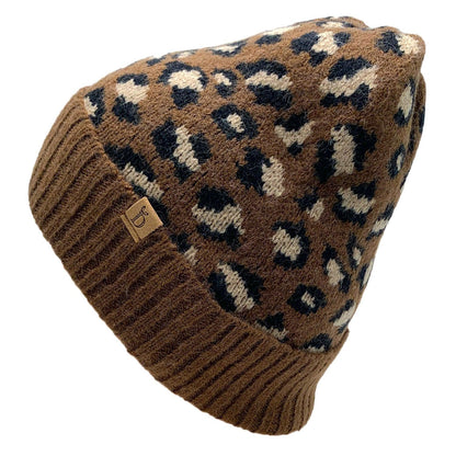 Empire Cove Winter Knit Ribbed Leopard Cuff Beanie-UNCATEGORIZED-Empire Cove-Black-Casaba Shop