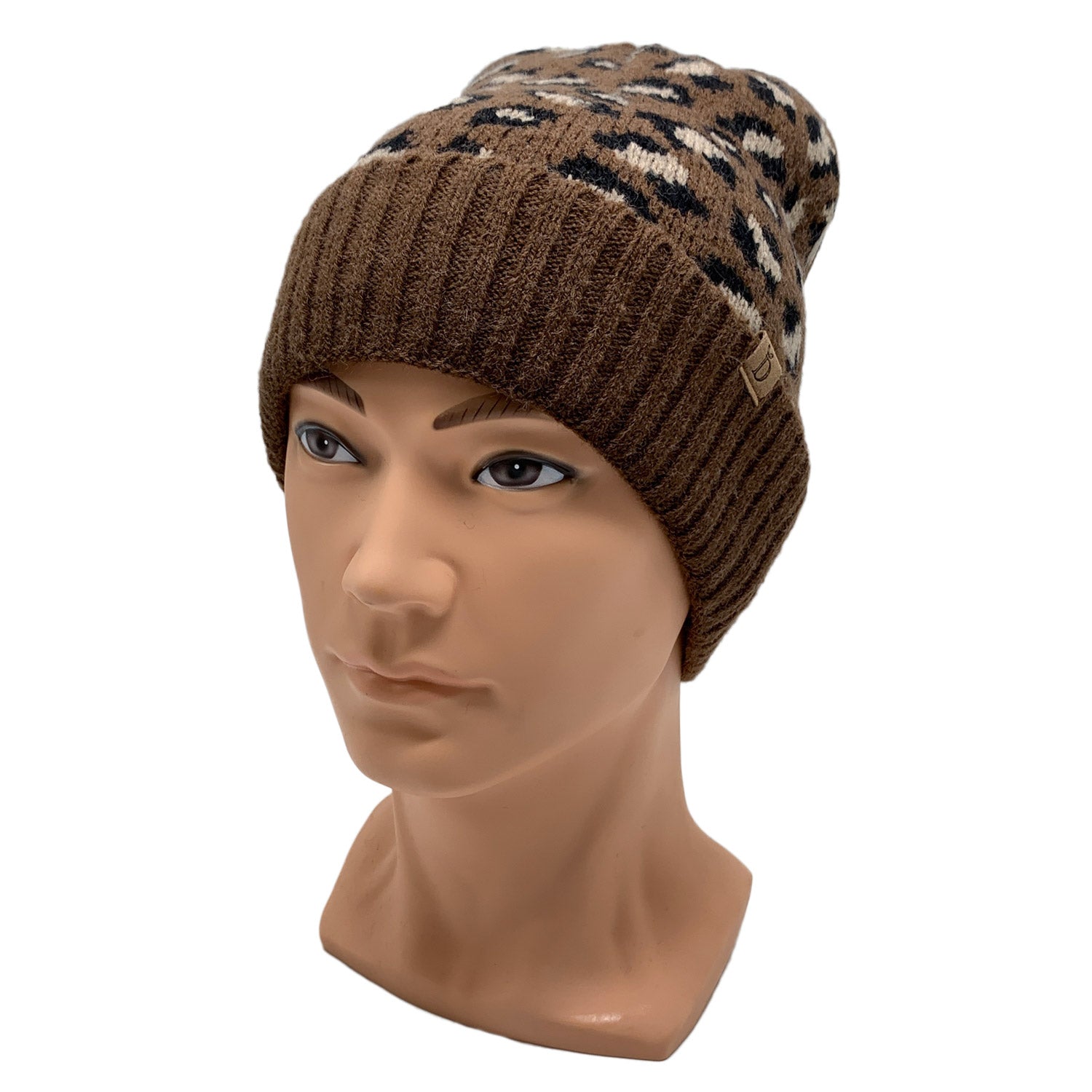 Empire Cove Winter Knit Ribbed Leopard Cuff Beanie-UNCATEGORIZED-Empire Cove-Black-Casaba Shop