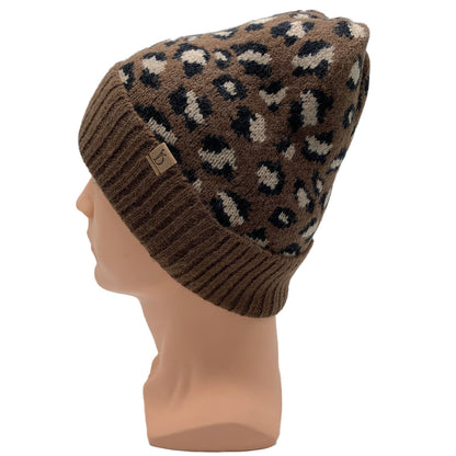 Empire Cove Winter Knit Ribbed Leopard Cuff Beanie-UNCATEGORIZED-Empire Cove-Black-Casaba Shop