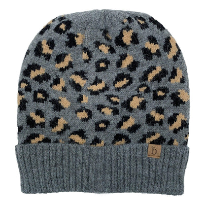 Empire Cove Winter Knit Ribbed Leopard Cuff Beanie-UNCATEGORIZED-Empire Cove-Gray-Casaba Shop