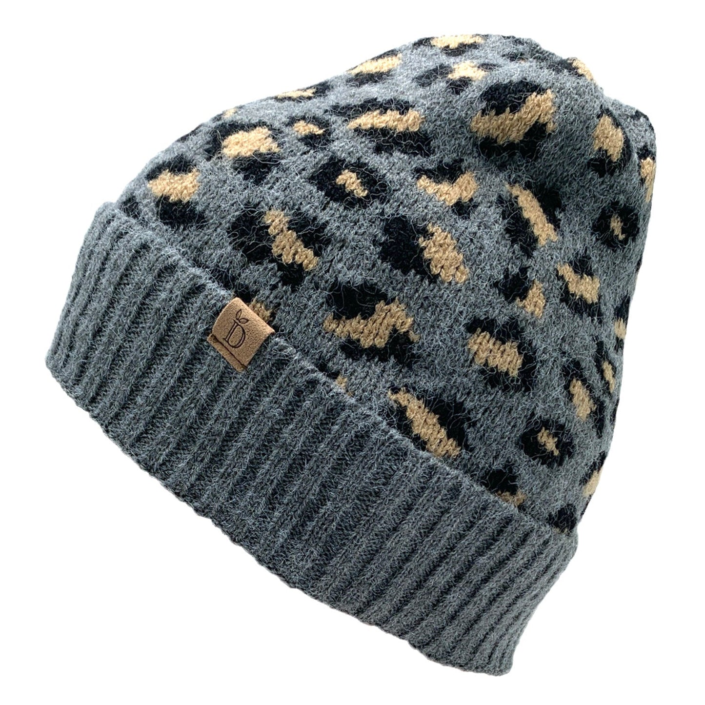 Empire Cove Winter Knit Ribbed Leopard Cuff Beanie-UNCATEGORIZED-Empire Cove-Black-Casaba Shop