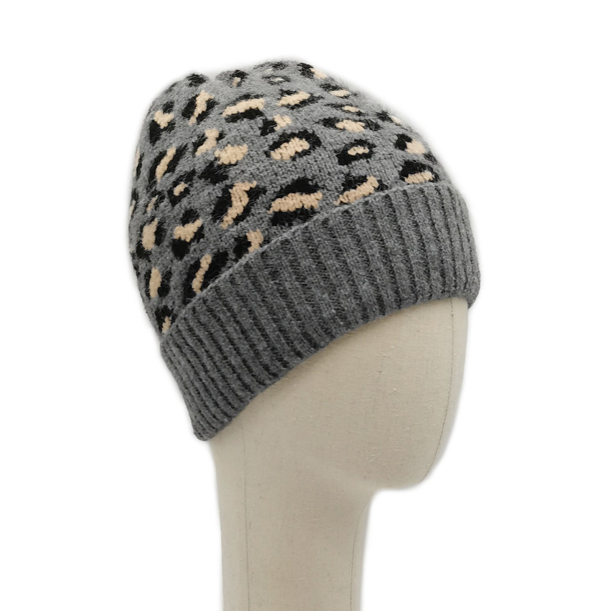 Empire Cove Winter Knit Ribbed Leopard Cuff Beanie-UNCATEGORIZED-Empire Cove-Black-Casaba Shop