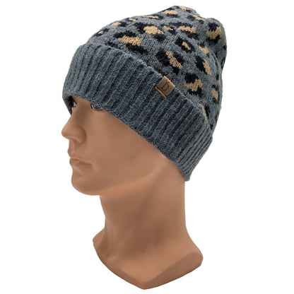 Empire Cove Winter Knit Ribbed Leopard Cuff Beanie-UNCATEGORIZED-Empire Cove-Black-Casaba Shop