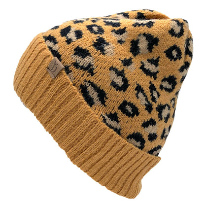 Empire Cove Winter Knit Ribbed Leopard Cuff Beanie-UNCATEGORIZED-Empire Cove-Black-Casaba Shop
