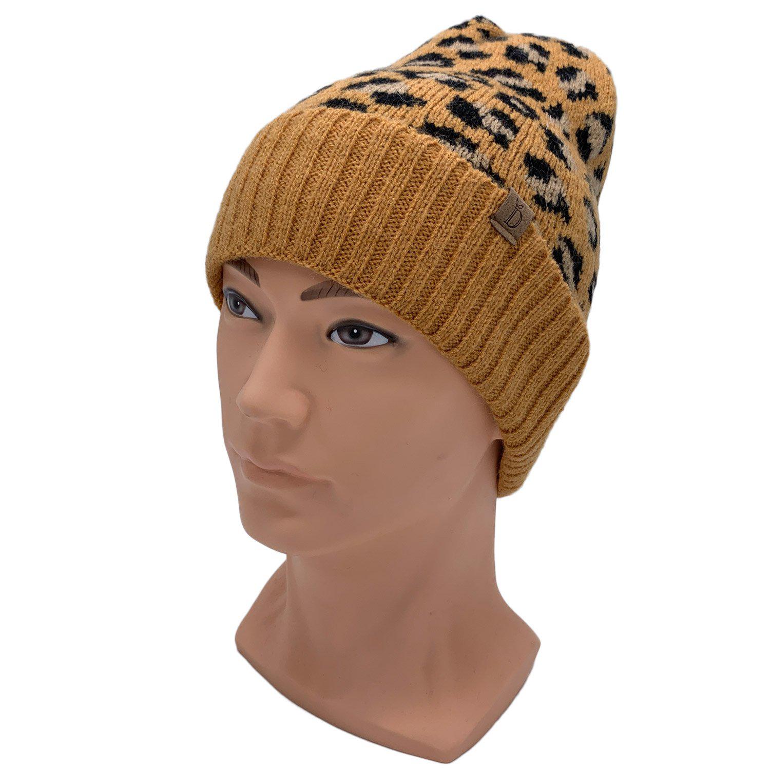 Empire Cove Winter Set Knit Ribbed Leopard Cuff Beanie and Touch Screen Gloves Gift Set-Hat/gloves-Empire Cove-Black-Casaba Shop