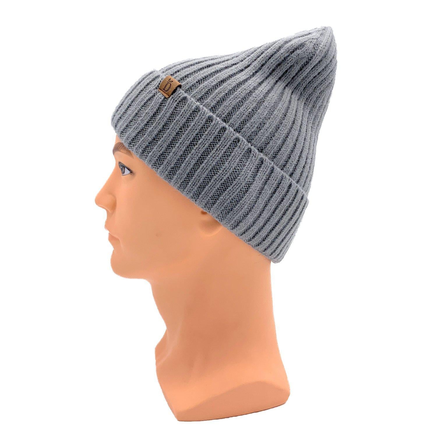 Empire Cove Womens Winter Solid Ribbed Knit Cuff Beanie Hat Soft Warm-Beanies-Empire Cove-Grey-Casaba Shop