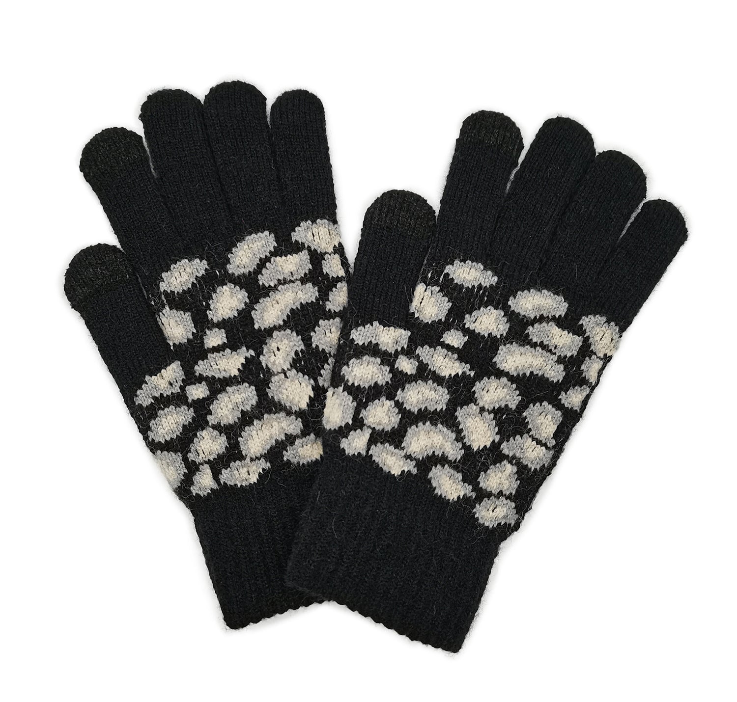 Empire Cove Winter Knit Ribbed Leopard Touch Screen Gloves-UNCATEGORIZED-Empire Cove-Black-Casaba Shop