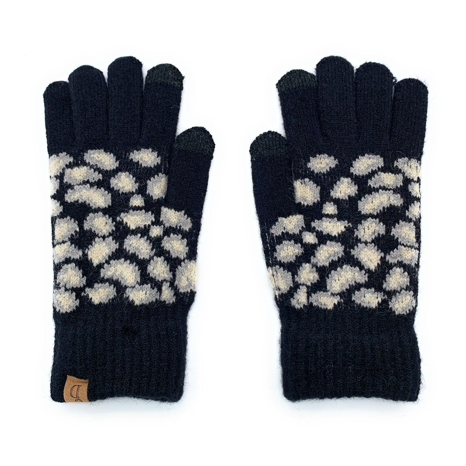 Empire Cove Winter Knit Ribbed Leopard Touch Screen Gloves-UNCATEGORIZED-Empire Cove-Black-Casaba Shop