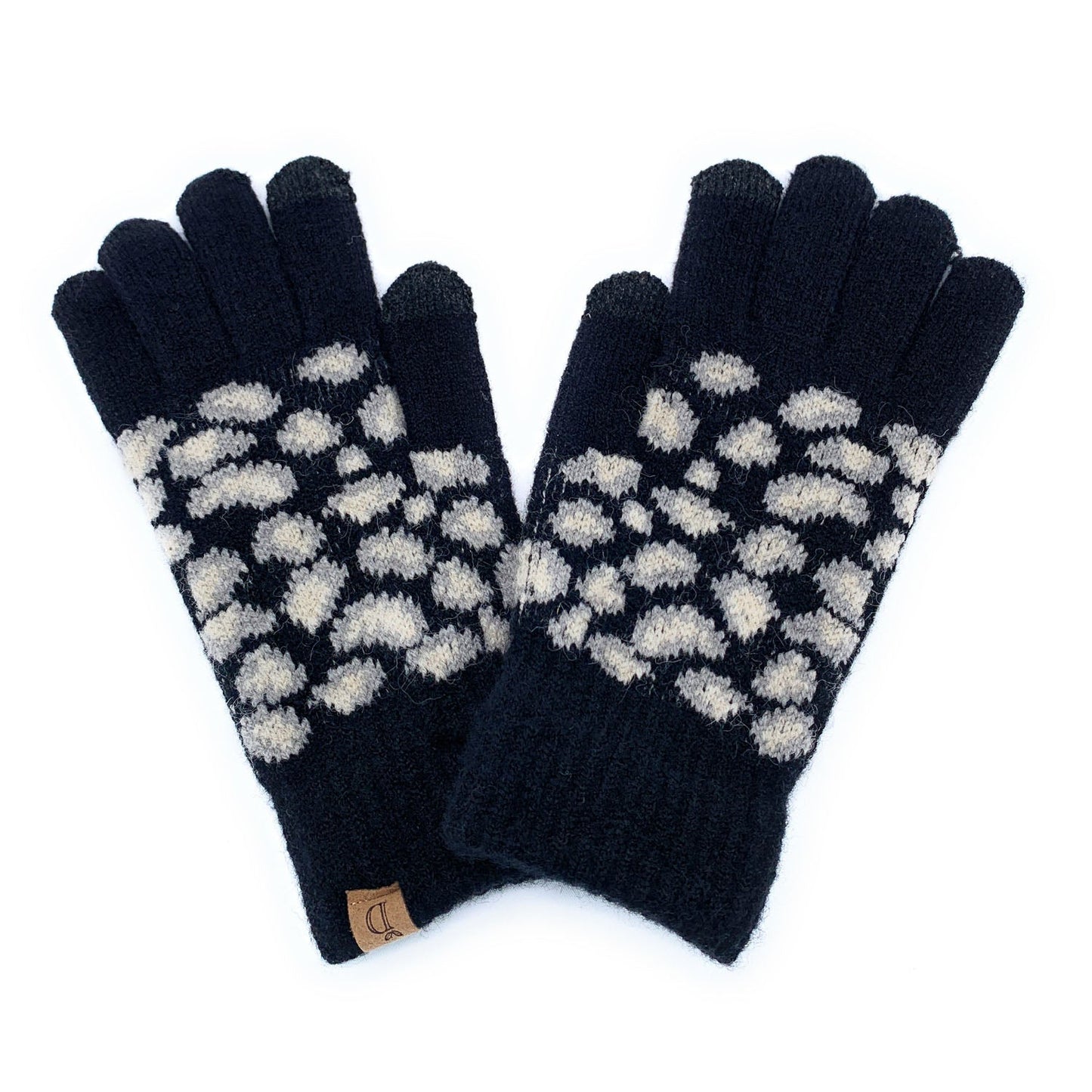 Empire Cove Winter Knit Ribbed Leopard Touch Screen Gloves-UNCATEGORIZED-Empire Cove-Black-Casaba Shop