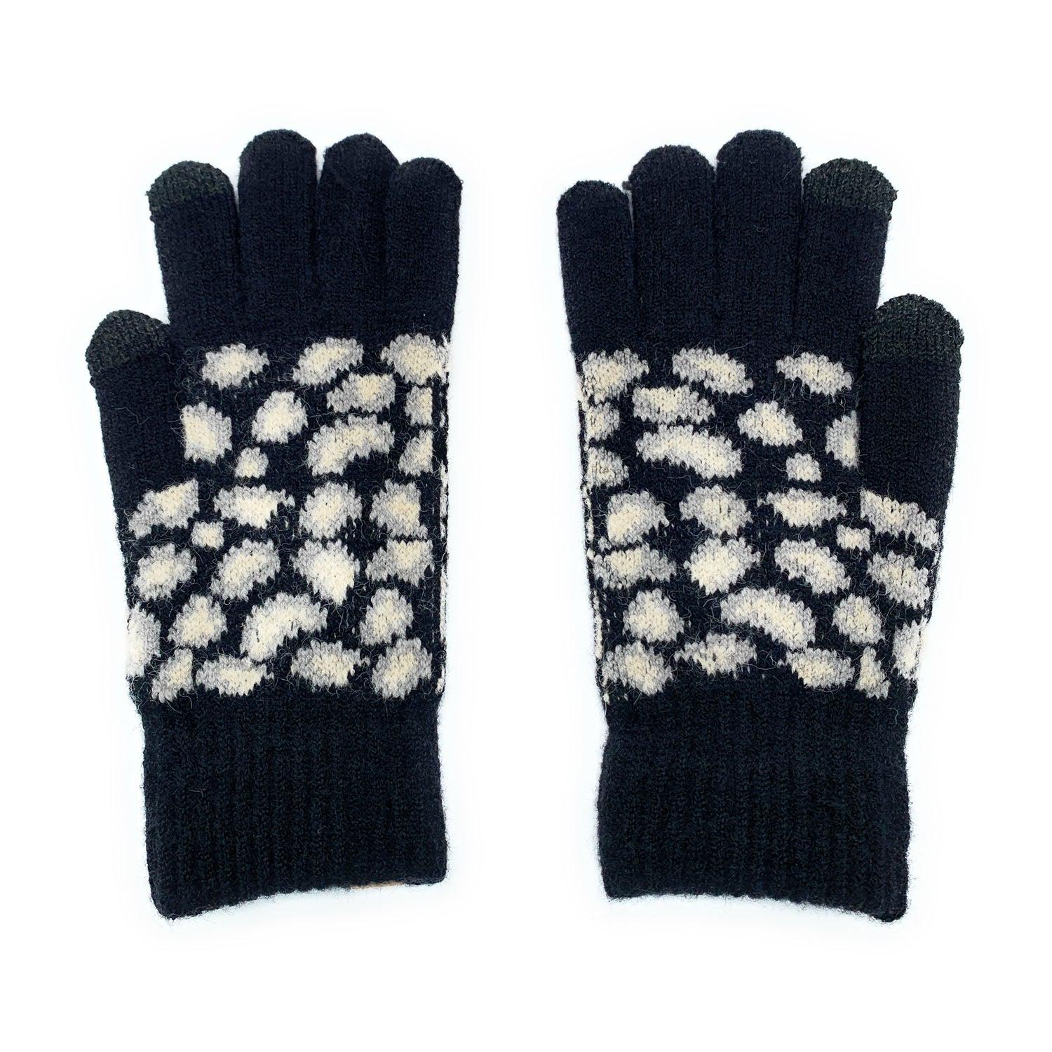 Empire Cove Winter Knit Ribbed Leopard Touch Screen Gloves-UNCATEGORIZED-Empire Cove-Black-Casaba Shop