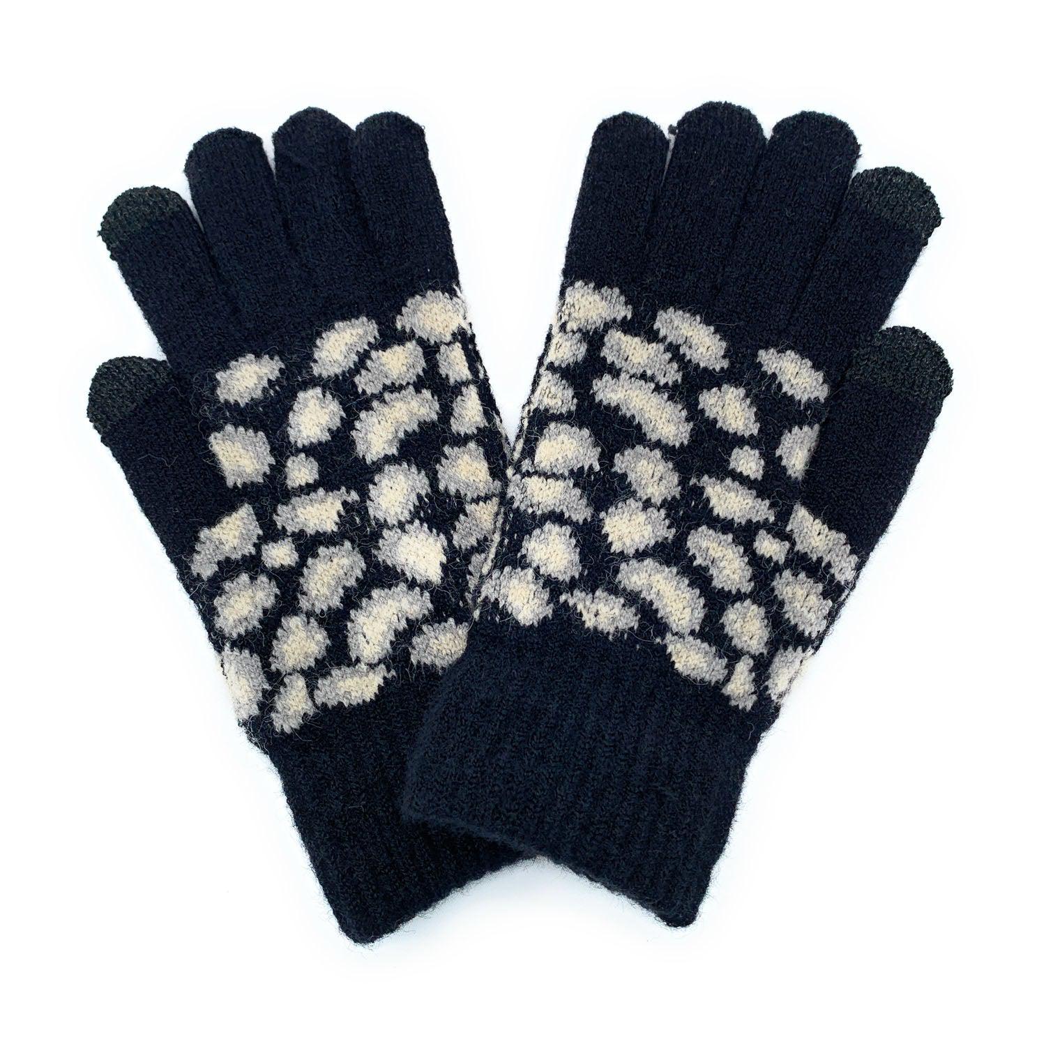 Empire Cove Winter Knit Ribbed Leopard Touch Screen Gloves-UNCATEGORIZED-Empire Cove-Black-Casaba Shop