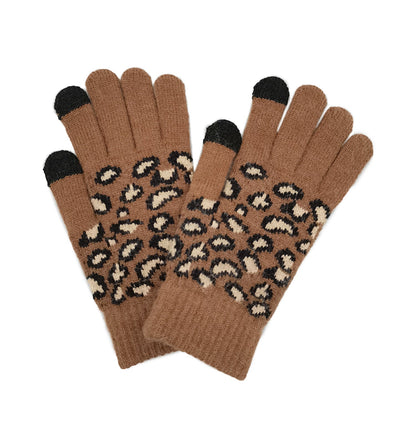 Empire Cove Winter Knit Ribbed Leopard Touch Screen Gloves-UNCATEGORIZED-Empire Cove-Brown-Casaba Shop