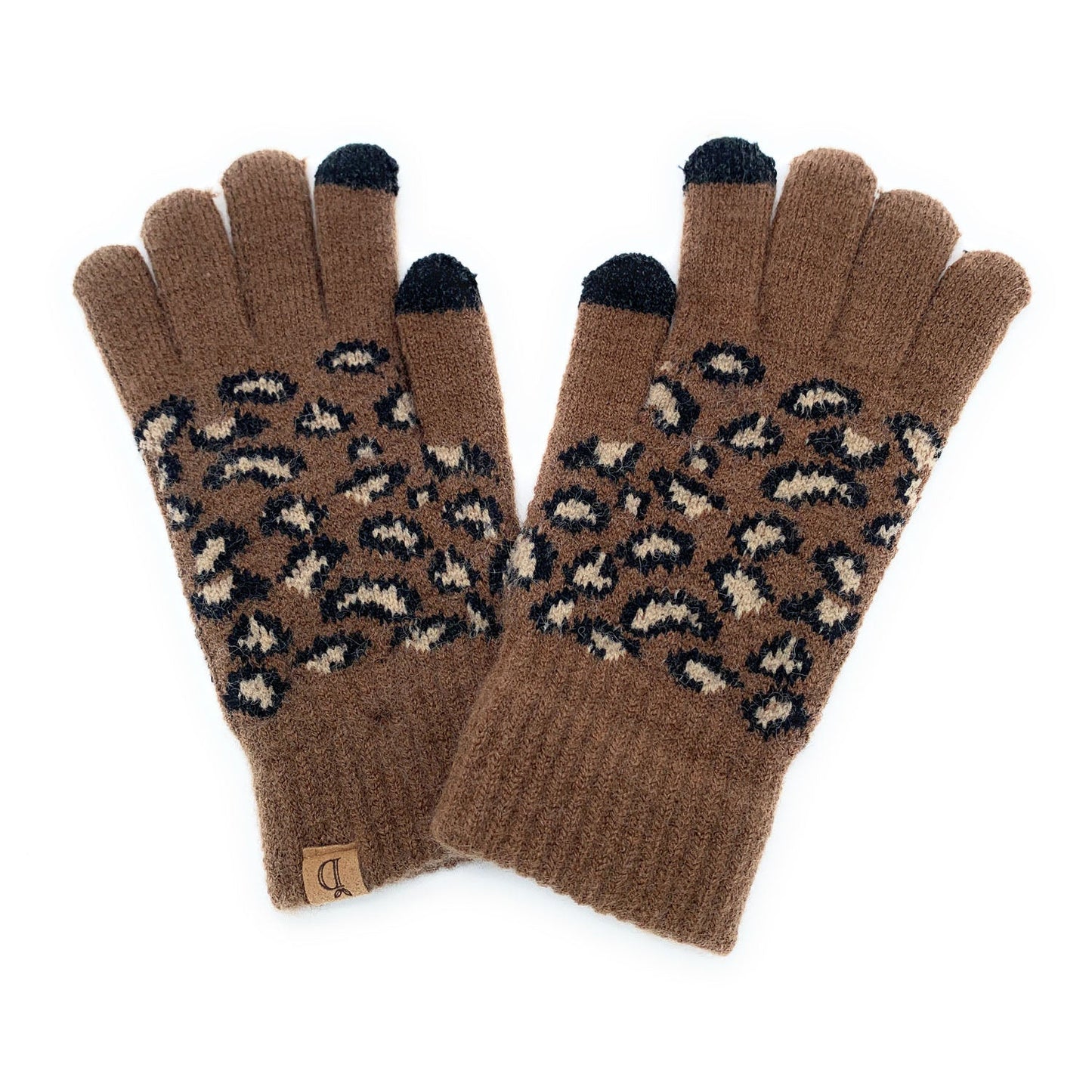 Empire Cove Winter Knit Ribbed Leopard Touch Screen Gloves-UNCATEGORIZED-Empire Cove-Black-Casaba Shop