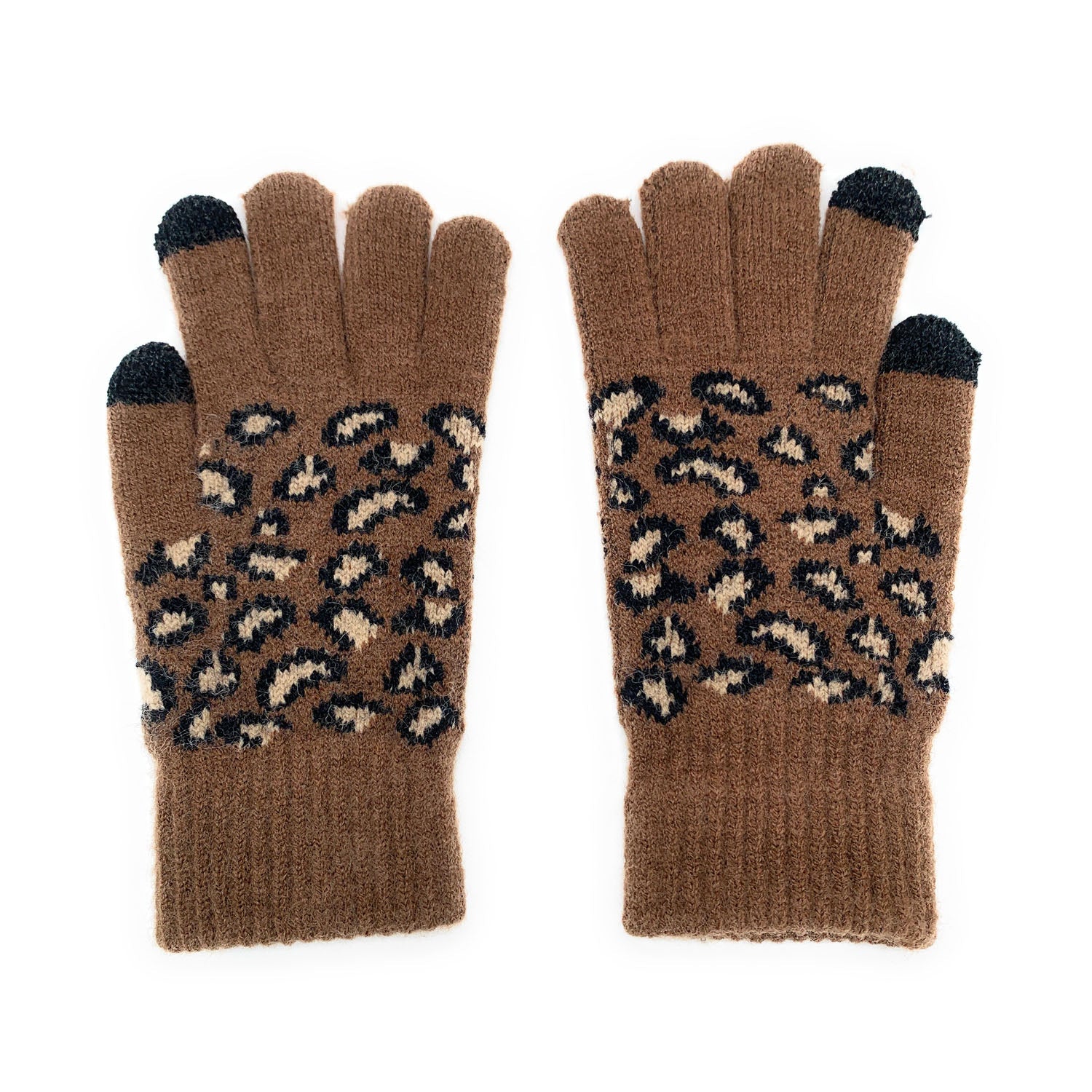 Empire Cove Winter Knit Ribbed Leopard Touch Screen Gloves-UNCATEGORIZED-Empire Cove-Black-Casaba Shop