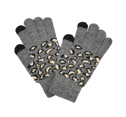 Empire Cove Winter Knit Ribbed Leopard Touch Screen Gloves-UNCATEGORIZED-Empire Cove-Gray-Casaba Shop