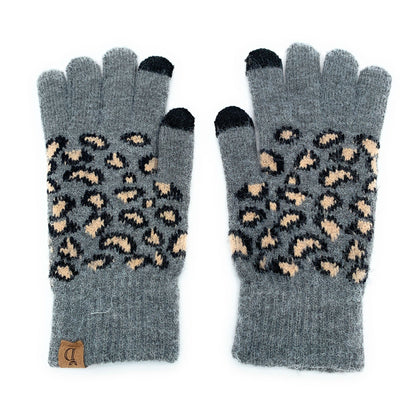 Empire Cove Winter Knit Ribbed Leopard Touch Screen Gloves-UNCATEGORIZED-Empire Cove-Black-Casaba Shop