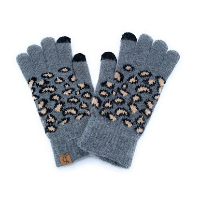 Empire Cove Winter Knit Ribbed Leopard Touch Screen Gloves-UNCATEGORIZED-Empire Cove-Black-Casaba Shop