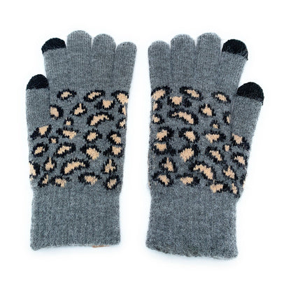 Empire Cove Winter Knit Ribbed Leopard Touch Screen Gloves-UNCATEGORIZED-Empire Cove-Black-Casaba Shop