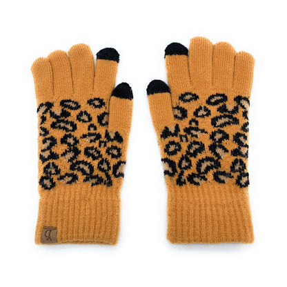 Empire Cove Winter Knit Ribbed Leopard Touch Screen Gloves-UNCATEGORIZED-Empire Cove-Black-Casaba Shop