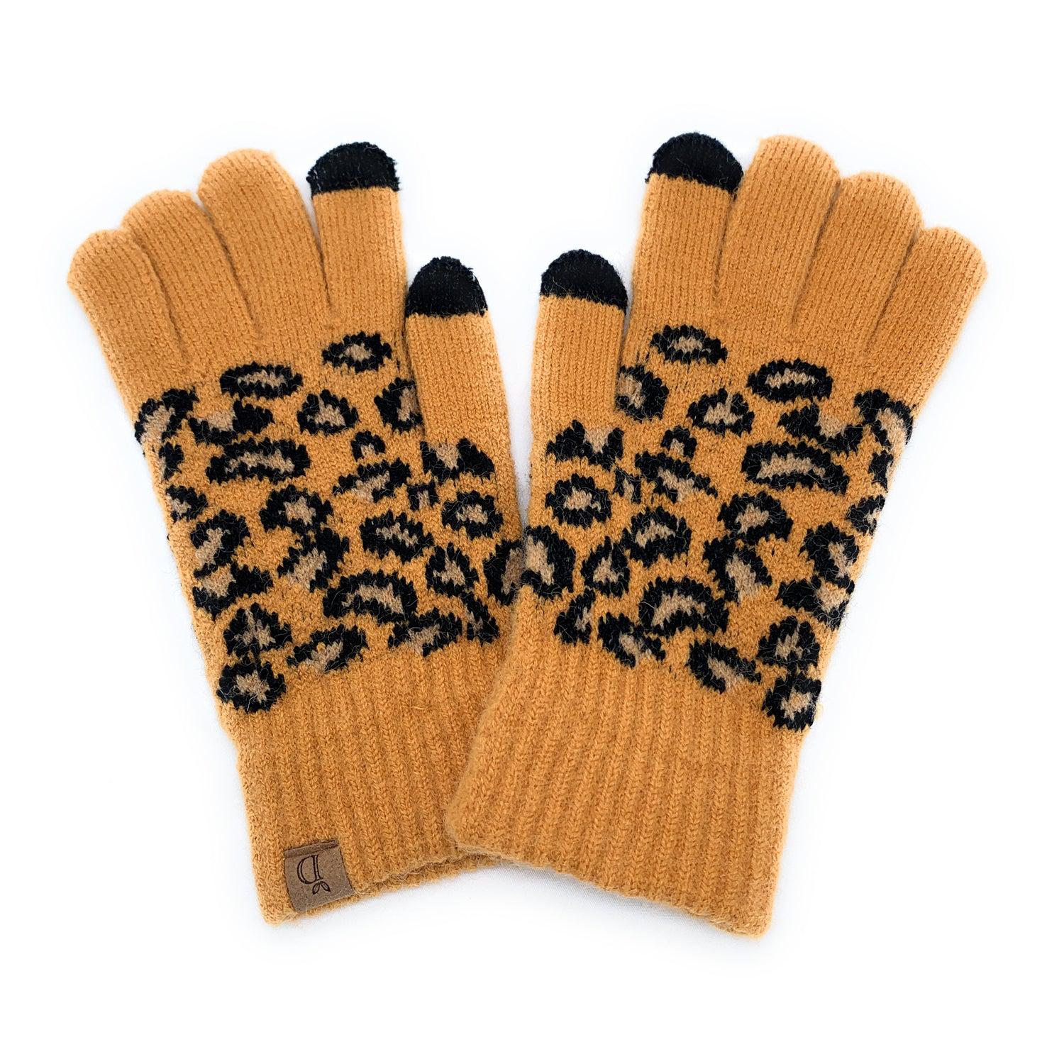 Empire Cove Winter Knit Ribbed Leopard Touch Screen Gloves-UNCATEGORIZED-Empire Cove-Black-Casaba Shop