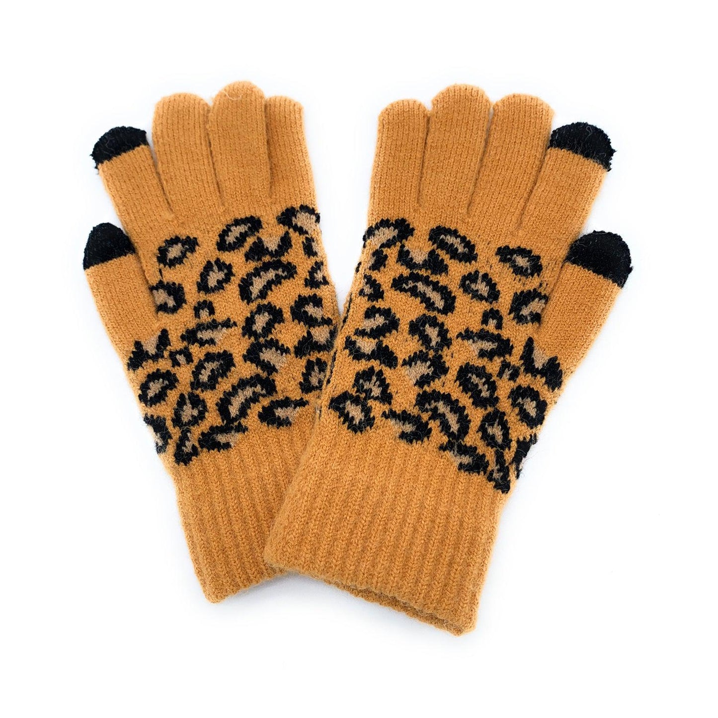 Empire Cove Winter Knit Ribbed Leopard Touch Screen Gloves-UNCATEGORIZED-Empire Cove-Black-Casaba Shop