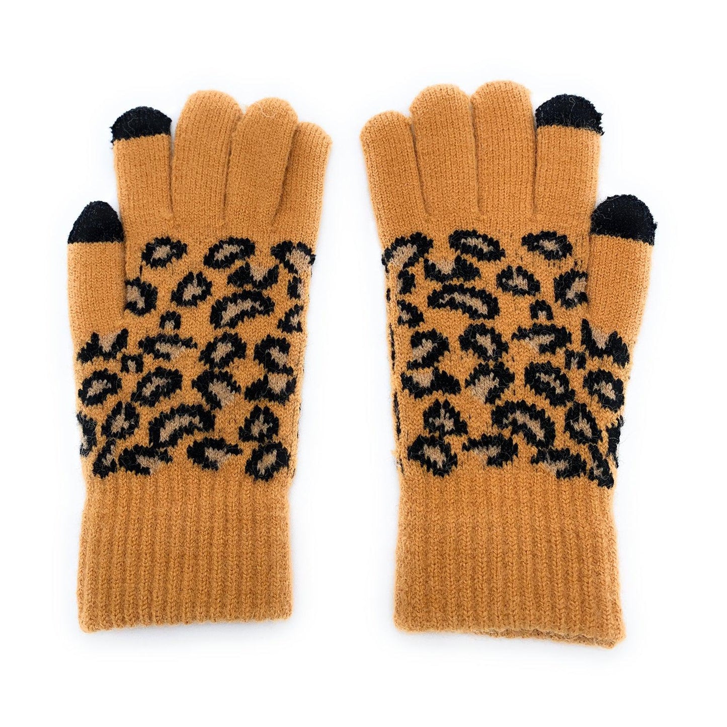 Empire Cove Winter Knit Ribbed Leopard Touch Screen Gloves-UNCATEGORIZED-Empire Cove-Black-Casaba Shop