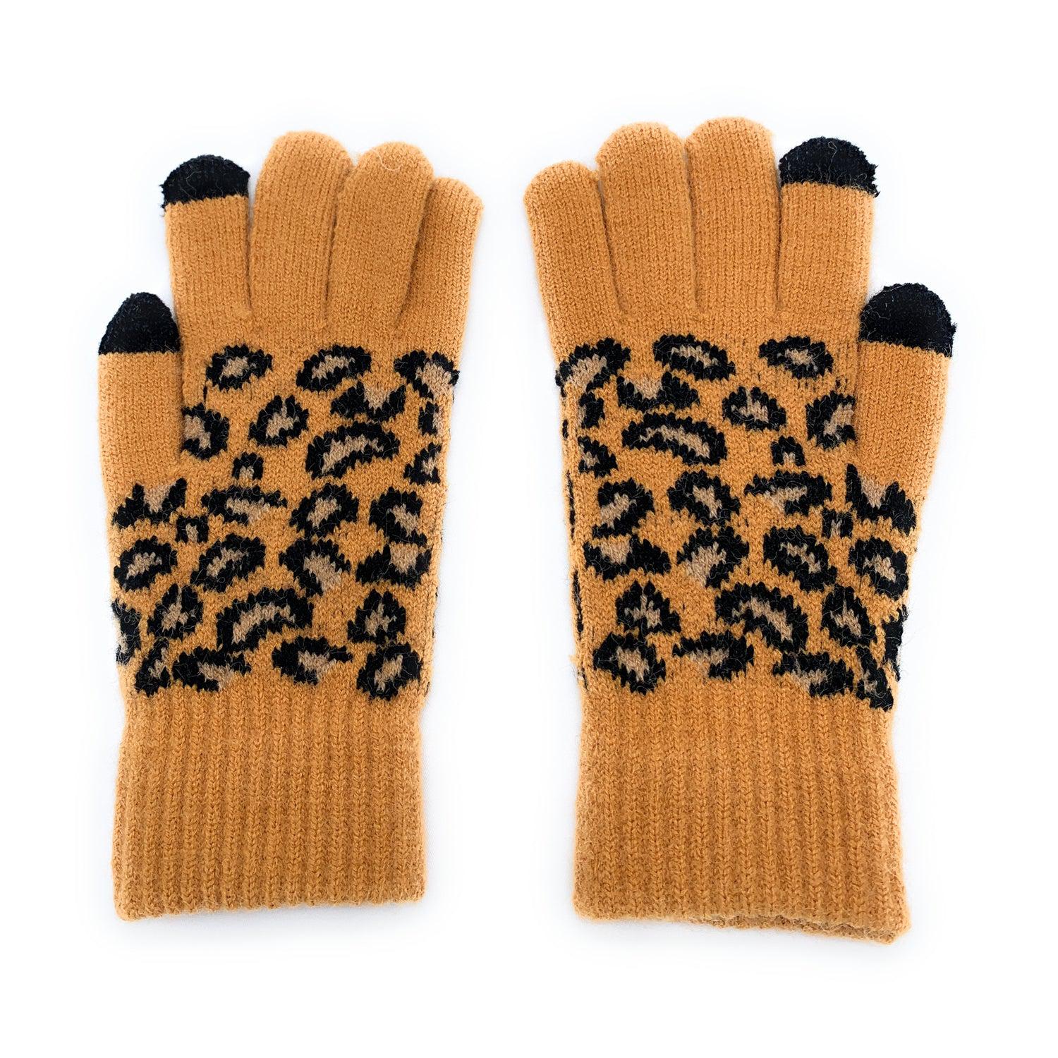 Empire Cove Winter Knit Ribbed Leopard Touch Screen Gloves-UNCATEGORIZED-Empire Cove-Black-Casaba Shop
