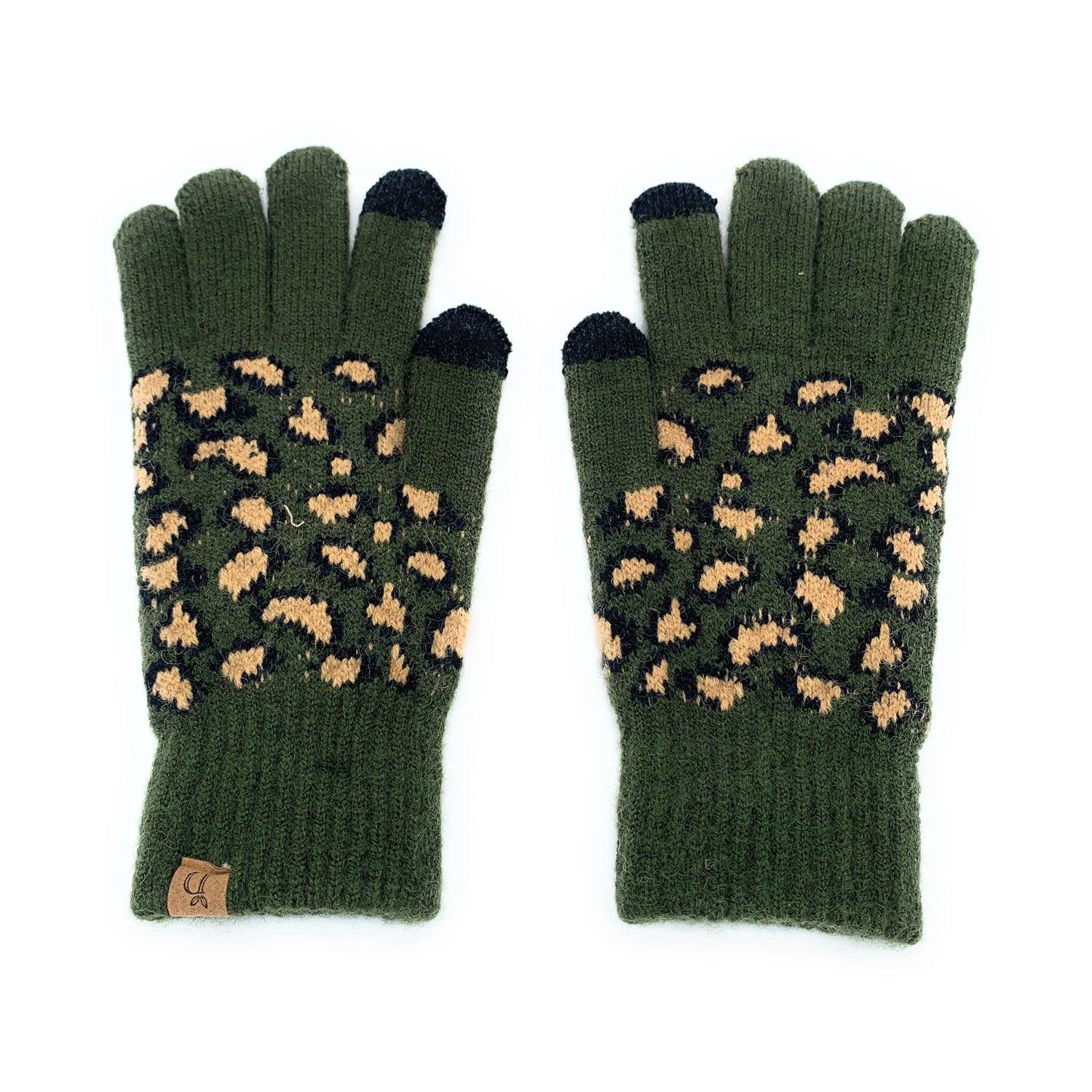 Empire Cove Winter Knit Ribbed Leopard Touch Screen Gloves-UNCATEGORIZED-Empire Cove-Black-Casaba Shop