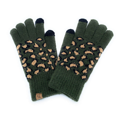 Empire Cove Winter Knit Ribbed Leopard Touch Screen Gloves-UNCATEGORIZED-Empire Cove-Black-Casaba Shop