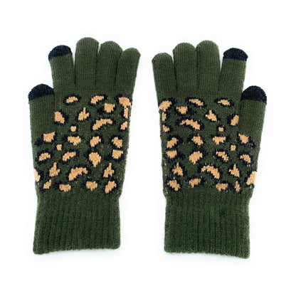 Empire Cove Winter Knit Ribbed Leopard Touch Screen Gloves-UNCATEGORIZED-Empire Cove-Black-Casaba Shop