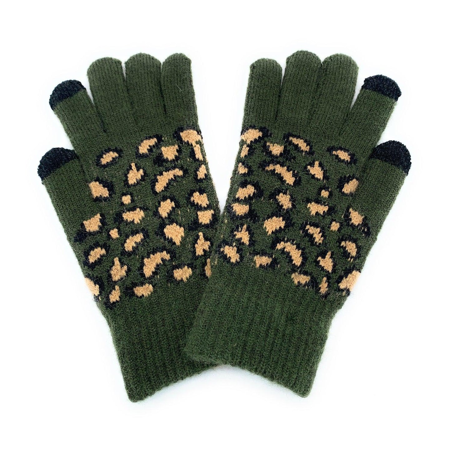 Empire Cove Winter Knit Ribbed Leopard Touch Screen Gloves-UNCATEGORIZED-Empire Cove-Black-Casaba Shop