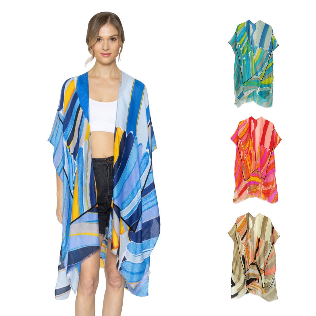 Empire Cove Womens Abstract Print Kimono Shawl Wraps Beach Cover Ups Summer