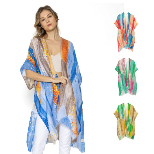 Empire Cove Womens Brush Stroke Print Kimono Shawl Wraps Beach Cover Ups Summer