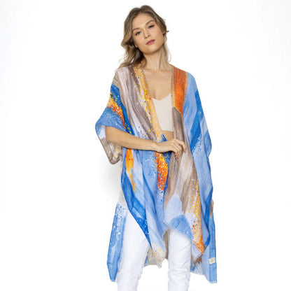 Empire Cove Womens Brush Stroke Print Kimono Shawl Wraps Beach Cover Ups Summer