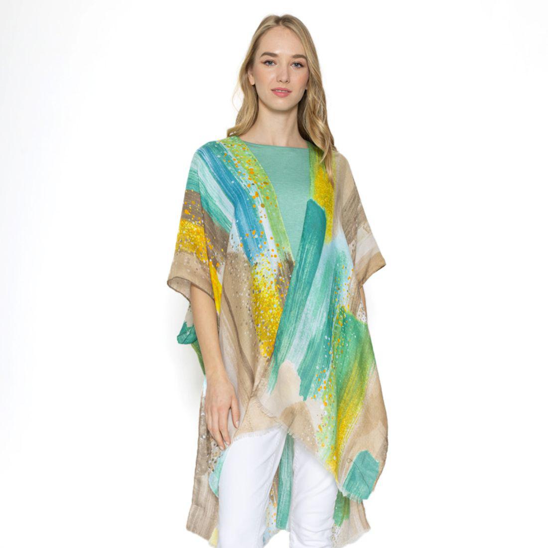 Empire Cove Womens Brush Stroke Print Kimono Shawl Wraps Beach Cover Ups Summer