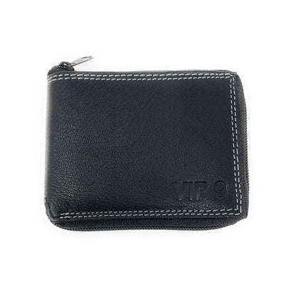 Empire Cove VIP Classic Genuine Leather Slim Bifold Wallets Zippered Flip Up ID-Wallets-Empire Cove-Black-Casaba Shop