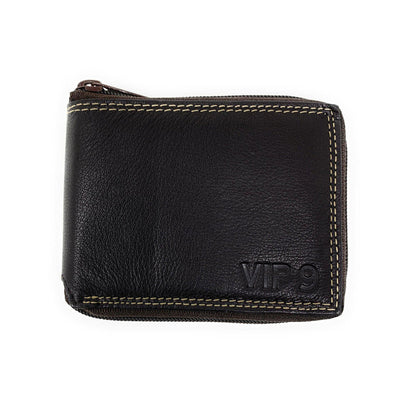 Empire Cove VIP Classic Genuine Leather Slim Bifold Wallets Zippered Flip Up ID-Wallets-Empire Cove-Black-Casaba Shop