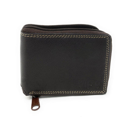 Empire Cove VIP Classic Genuine Leather Slim Bifold Wallets Zippered Flip Up ID-Wallets-Empire Cove-Tan-Casaba Shop