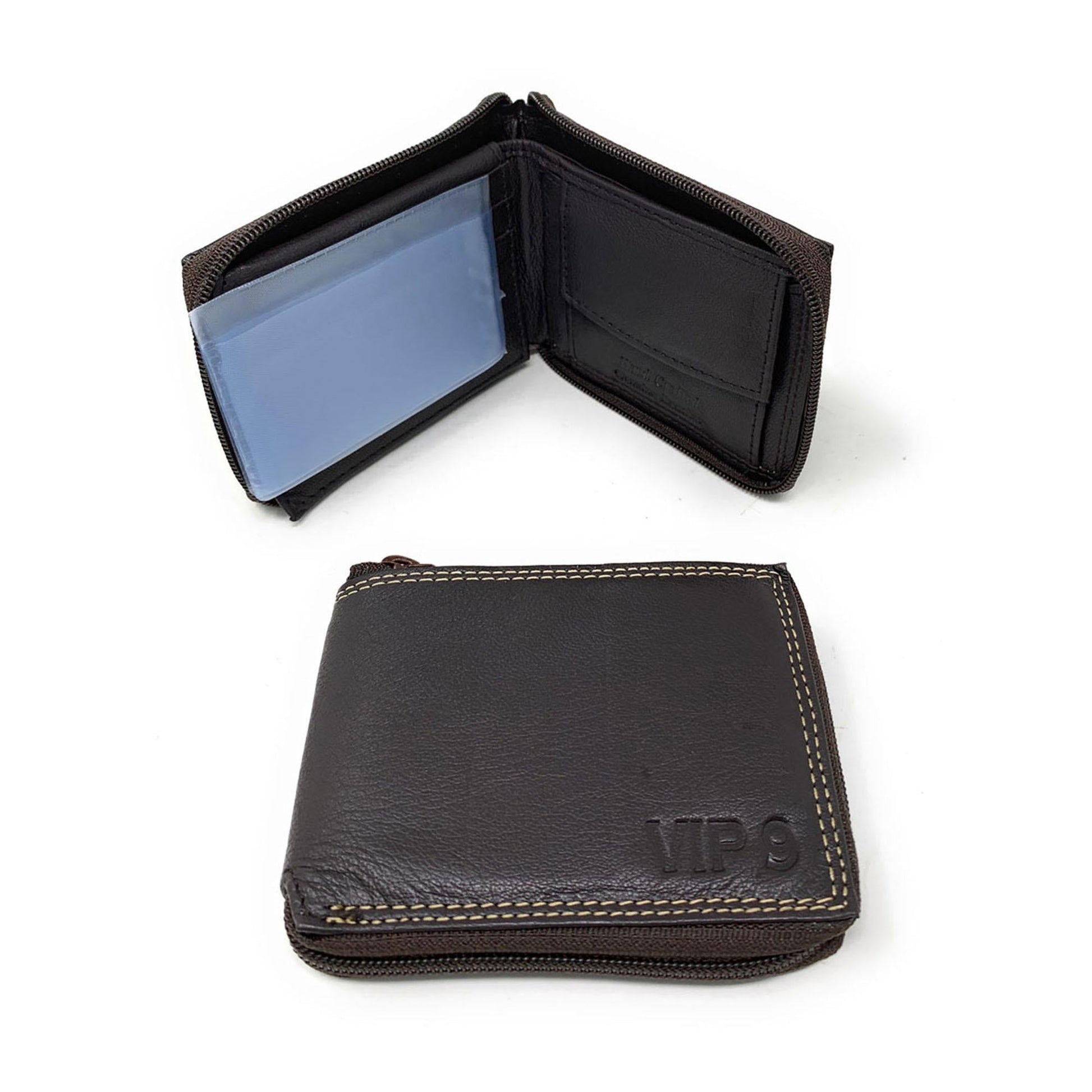 Empire Cove VIP Classic Genuine Leather Slim Bifold Wallets Zippered Flip Up ID-Wallets-Empire Cove-Black-Casaba Shop