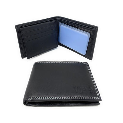 Empire Cove VIP Classic Genuine Leather Slim Bifold Wallets Inside Flip Up ID-Wallets-Empire Cove-Black-Casaba Shop