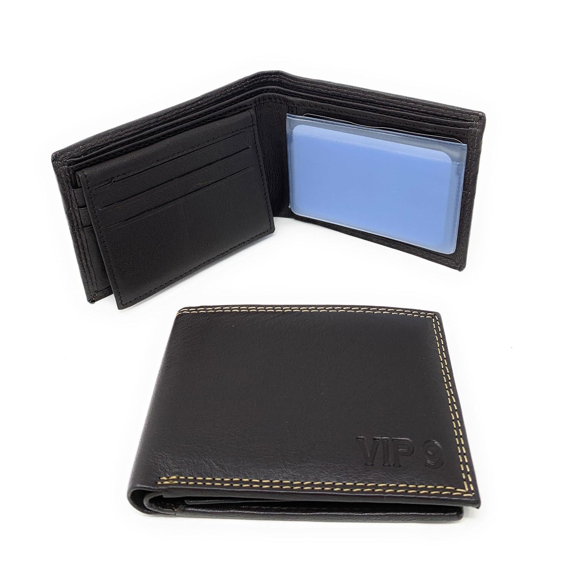 Empire Cove VIP Classic Genuine Leather Slim Bifold Wallets Inside Flip Up ID-Wallets-Empire Cove-Black-Casaba Shop