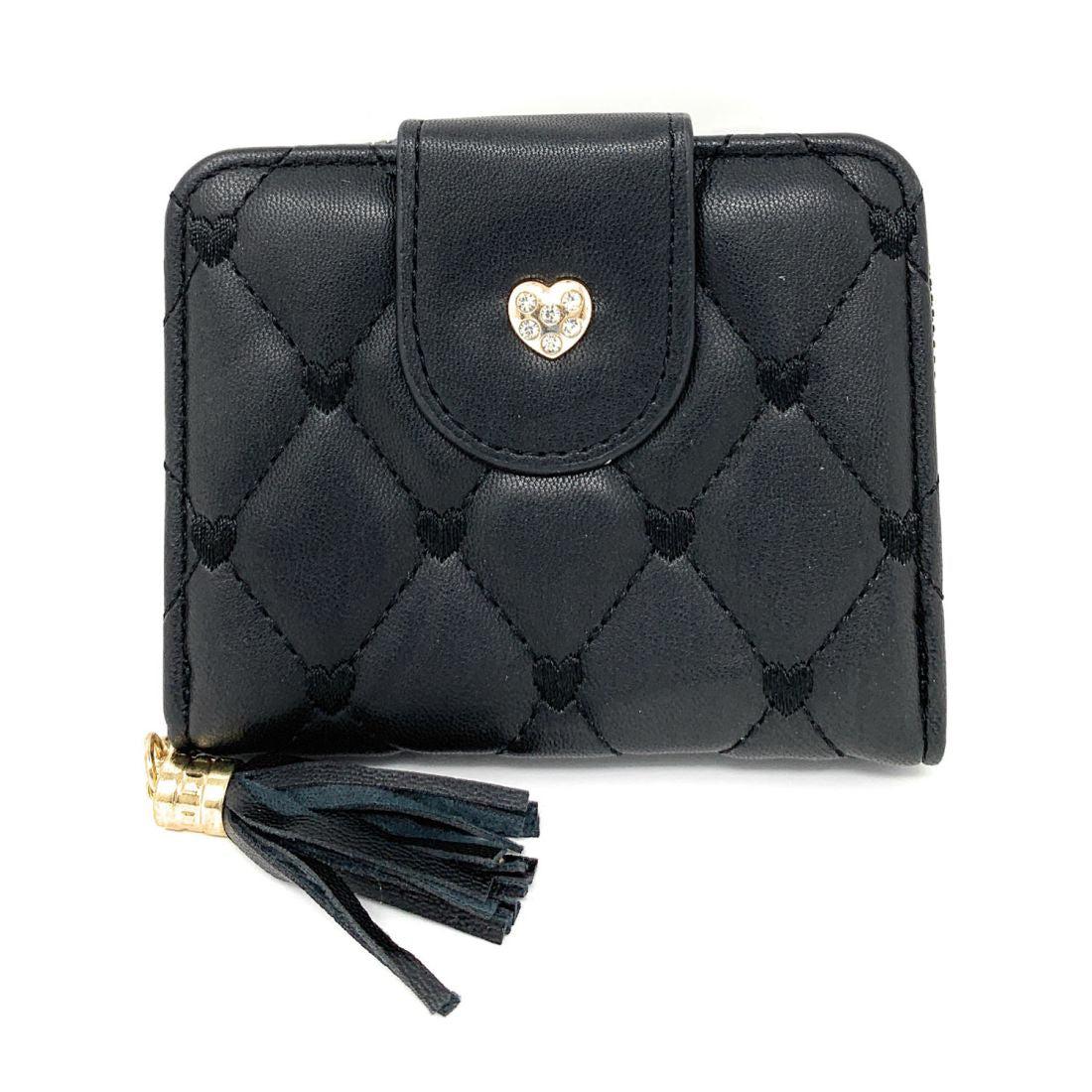 Empire Cove Womens Bifold Quilted Heart Rhinestone Wallets Ladies Teens-UNCATEGORIZED-Empire Cove-Black-Casaba Shop