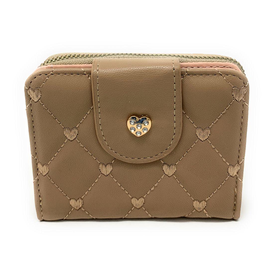 Empire Cove Womens Bifold Quilted Heart Rhinestone Wallets Ladies Teens-UNCATEGORIZED-Empire Cove-Khaki-Casaba Shop