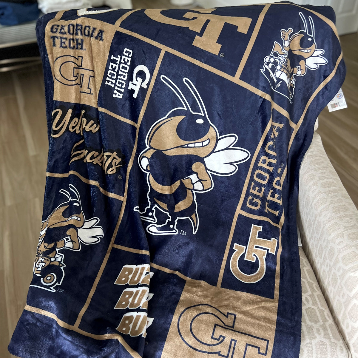 Akron Zips Infant Game Day Block Navy Minky Blanket 36 x 48 Mascot and Name